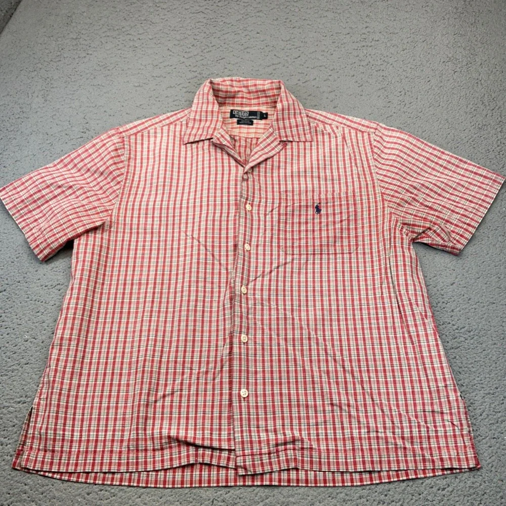 Vintage Polo Ralph Lauren Shirt Mens Large Adams Camp Collar Plaid Pocket USA